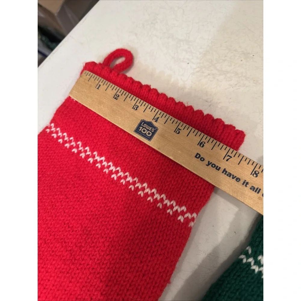 Hand Knit CHRISTMAS Stockings SANTA 3-D Holly and ANGEL‎ 3-D Wings XL 27